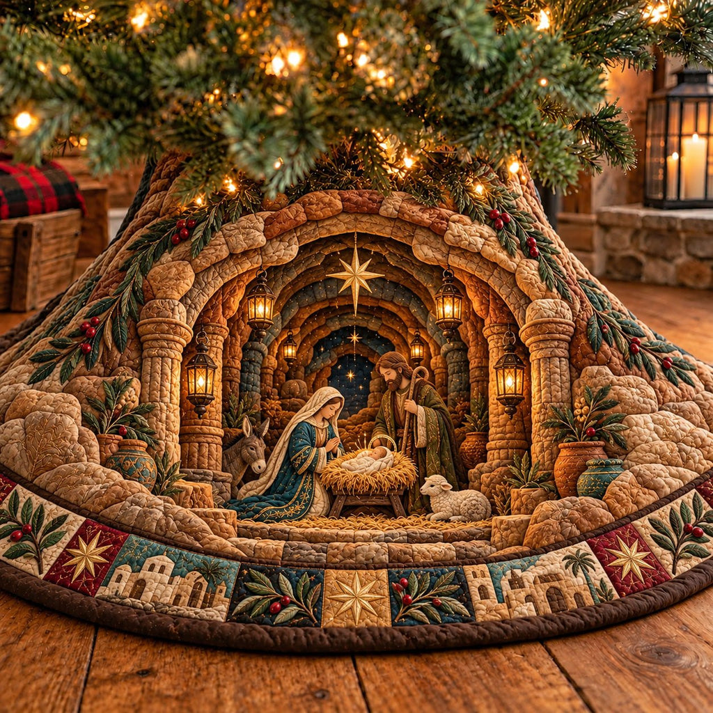 Stone Archway Nativity Christmas Tree Skirt