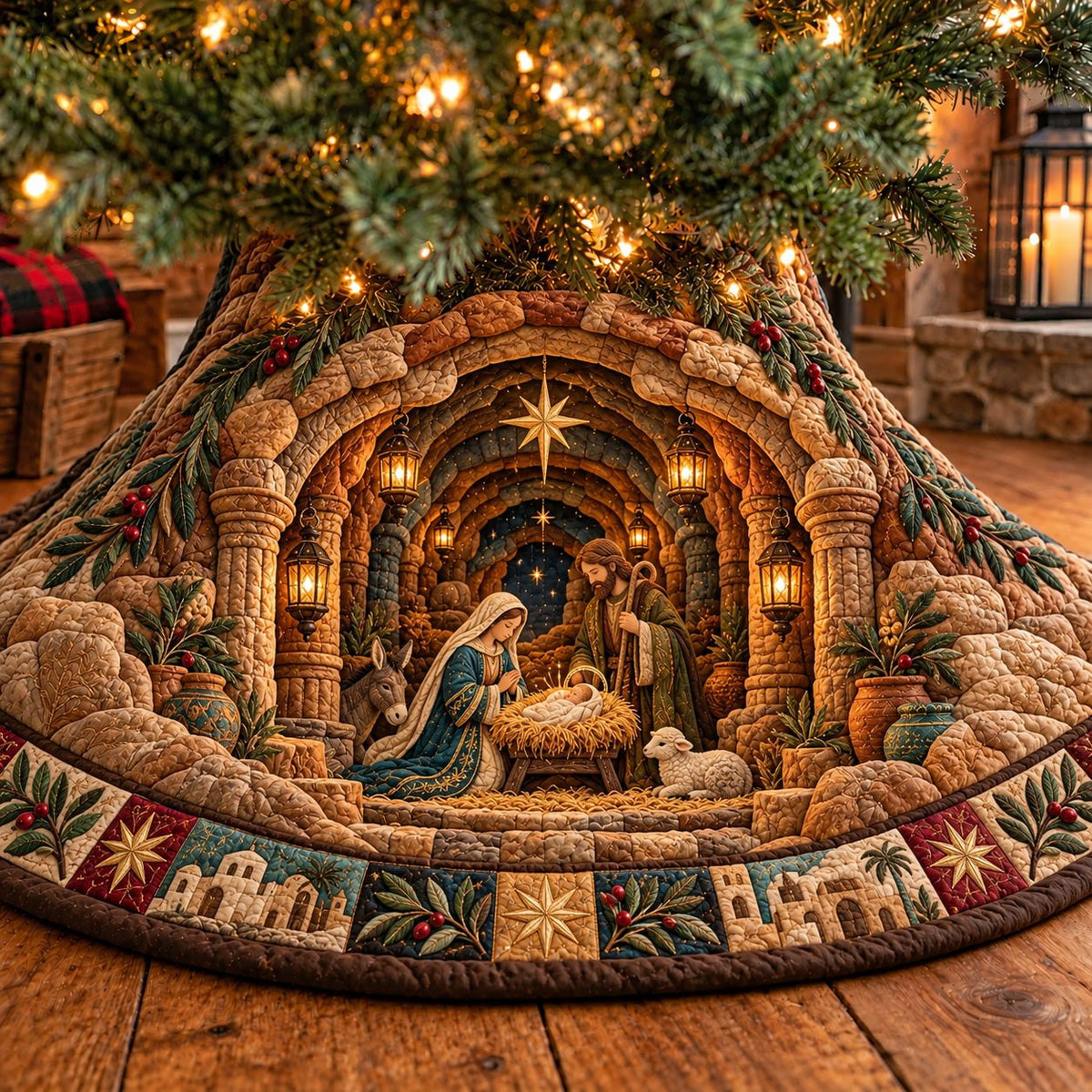 Stone Archway Nativity Christmas Tree Skirt