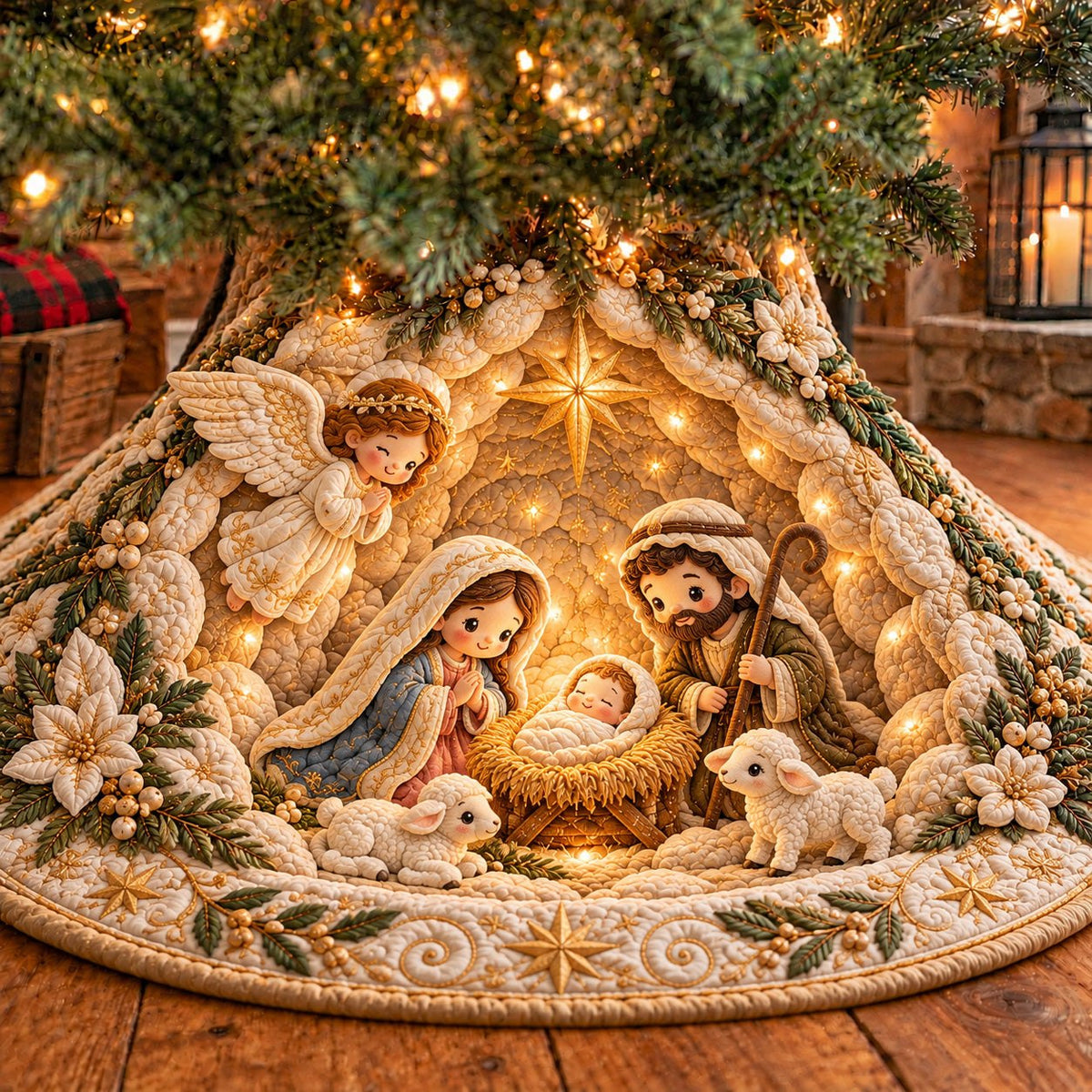 Angel Ivory Glow Nativity Christmas Tree Skirt