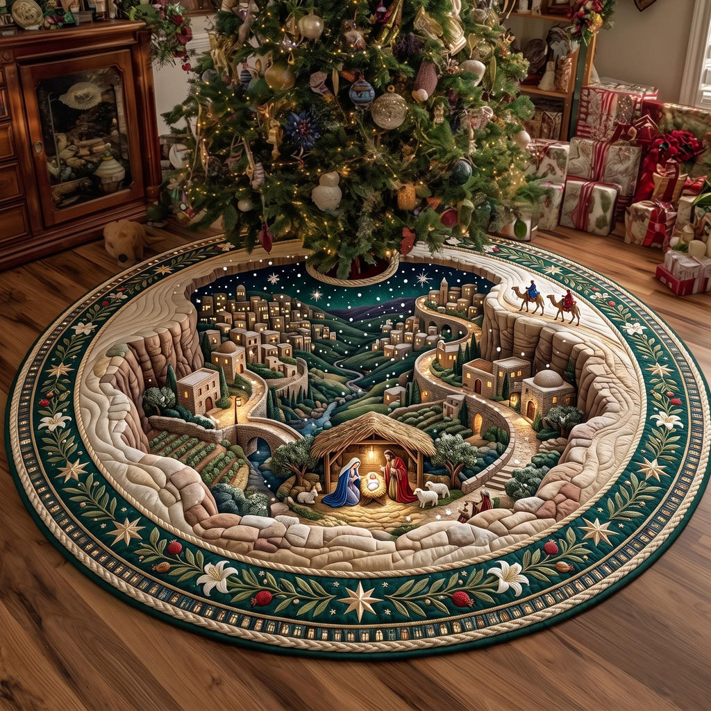 Midnight Village Nativity Ring Christmas Tree Skirt