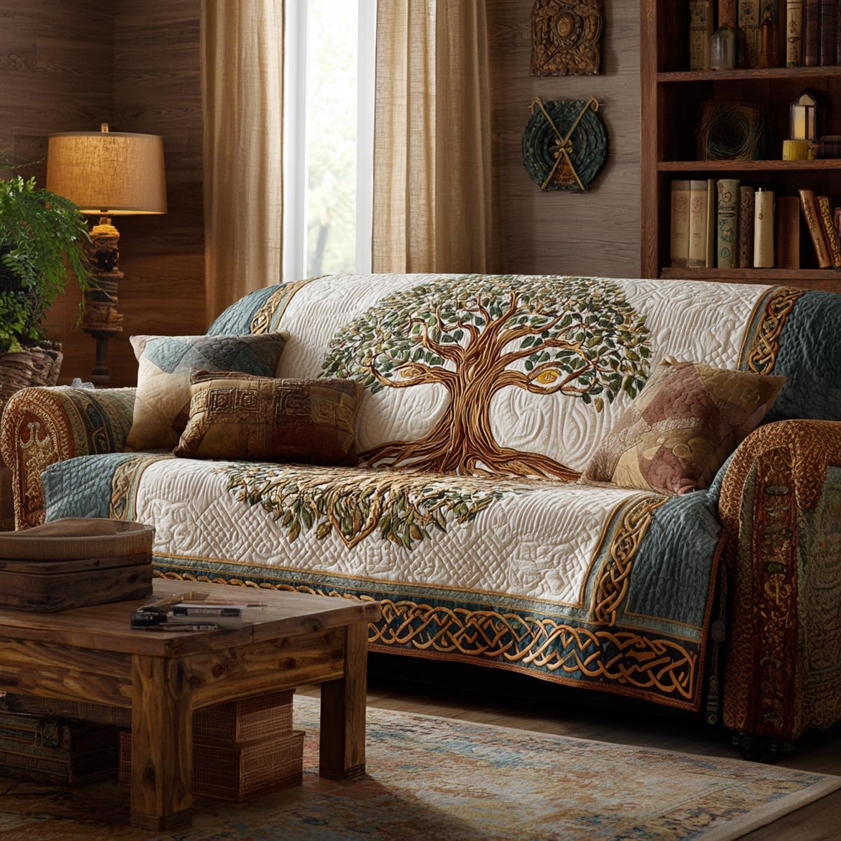 Tree of Life on Cream Knotwork Sofa Cover