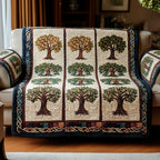 Trees in Cream and Red Panels Sofa Cover