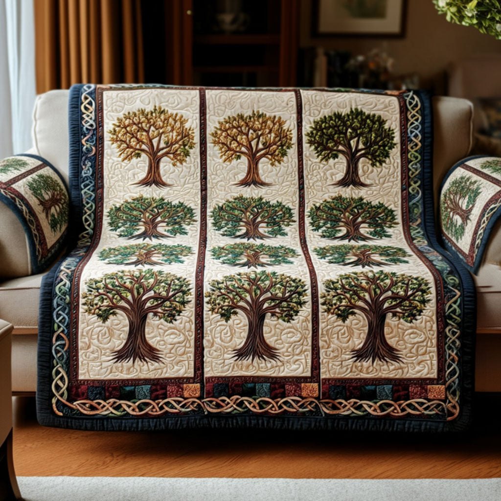 Trees in Cream and Red Panels Sofa Cover
