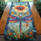Dragonfly on Blue Floral Panel Table Runner