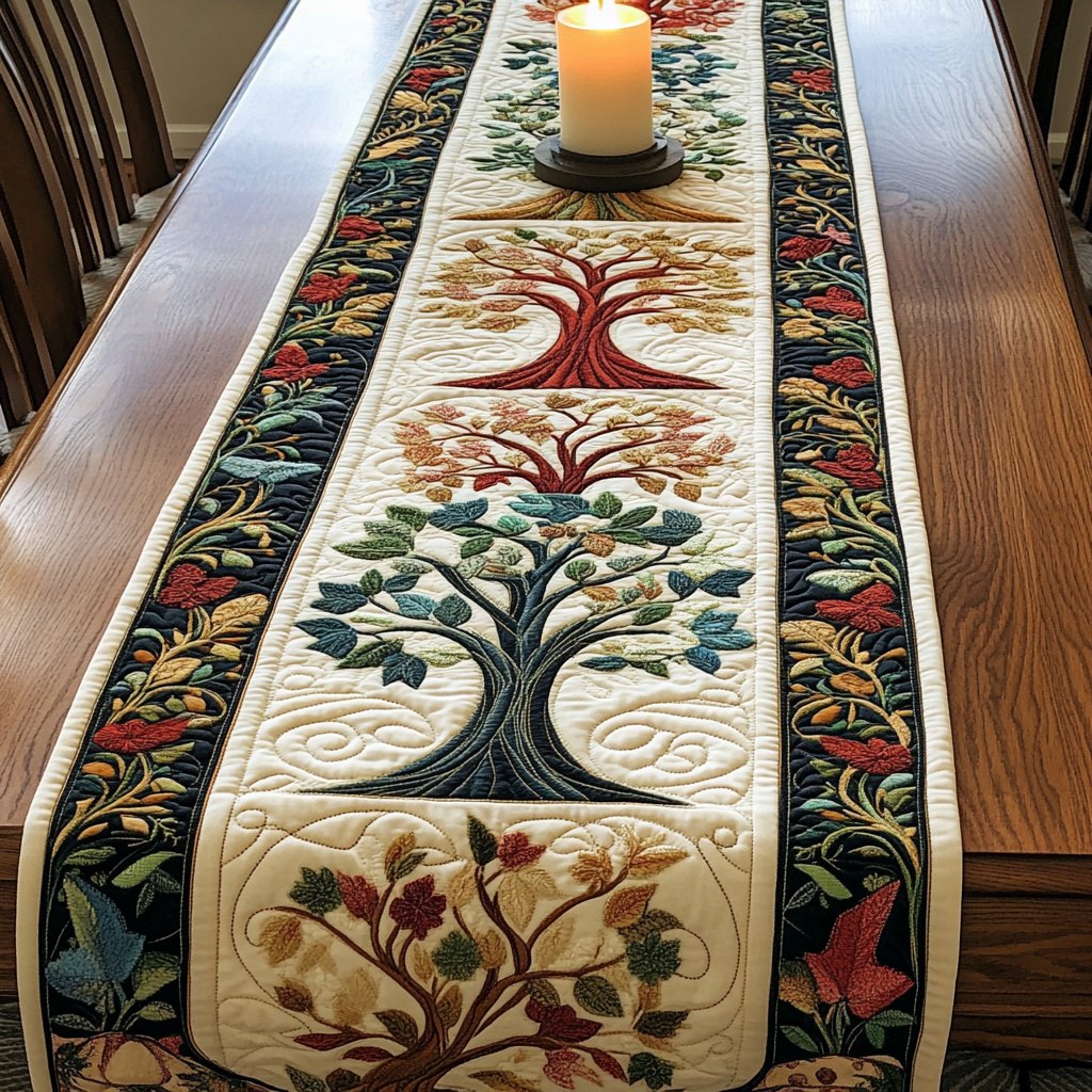 Tree of Life Blocks on Cream Table Runner