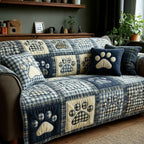 Navy Gingham Love Paw Sofa Cover