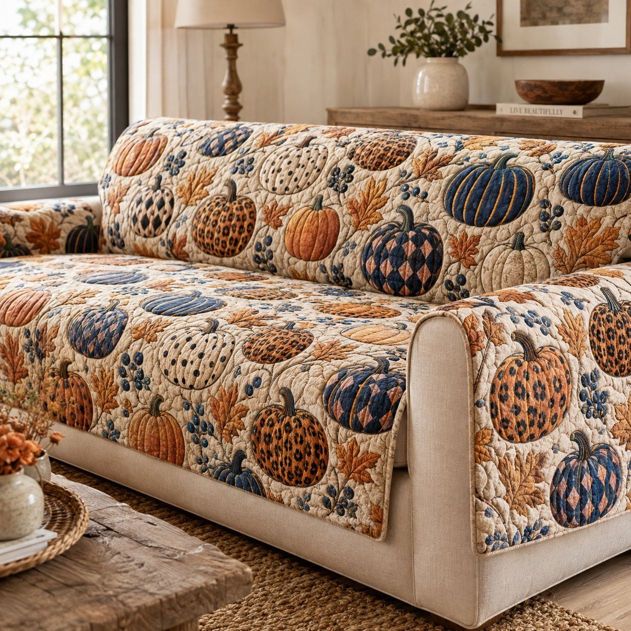 Navy Pumpkins Sofa Cover