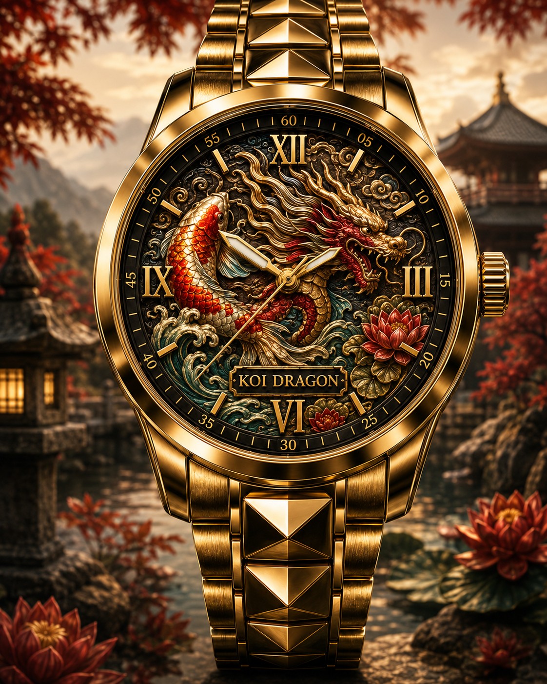 Custom Koi Dragon Watch — personalized with a custom name