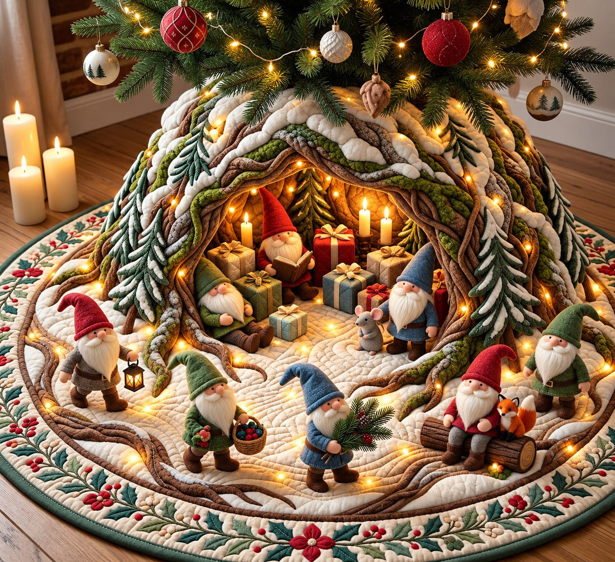 Nordic Gnome Forest Christmas Tree Skirt