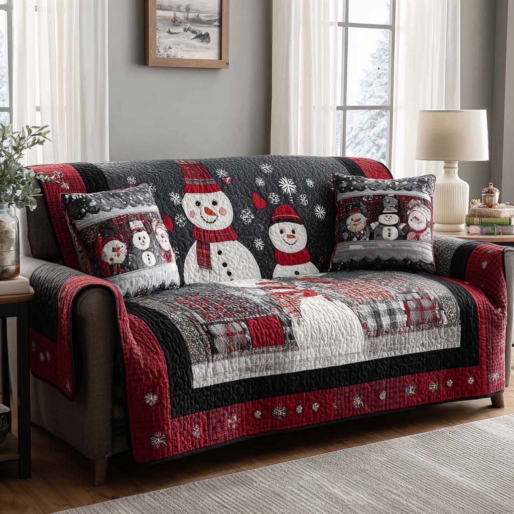 Nordic Plaid Snowmen Sofa Cover