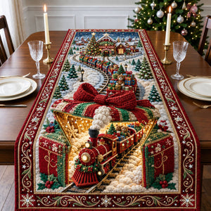 Snowy Village Gift Train Table Runner - Made to Order