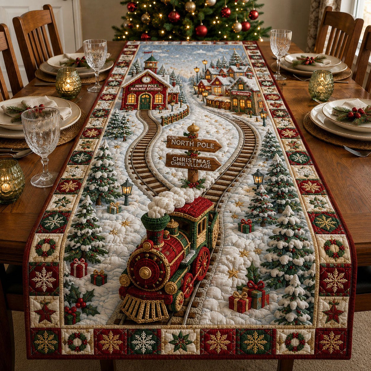 North Pole Railway Village 3045 Table Runner