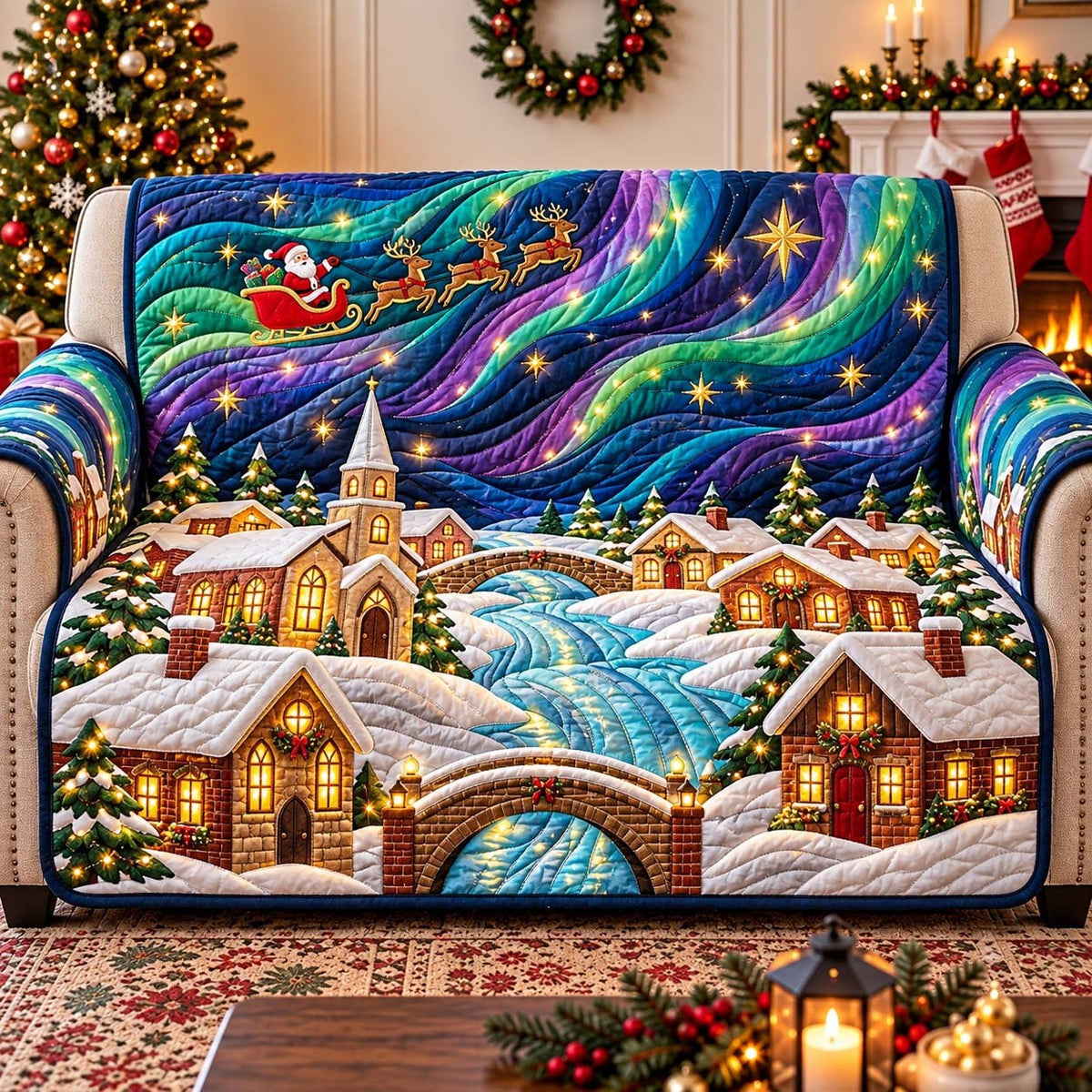 Northern Lights Christmas Village Sofa Cover