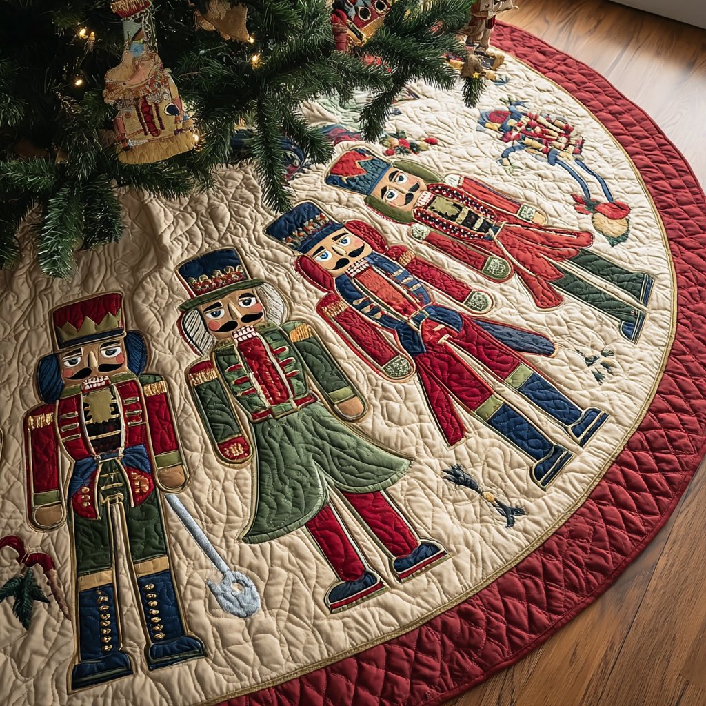 Nutcracker Row on Cream Quilt Christmas Tree Skirt