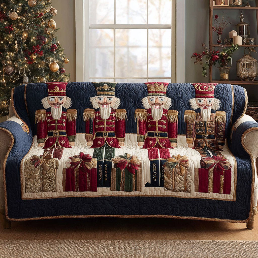 Nutcrackers with Gifts on Navy Sofa Cover