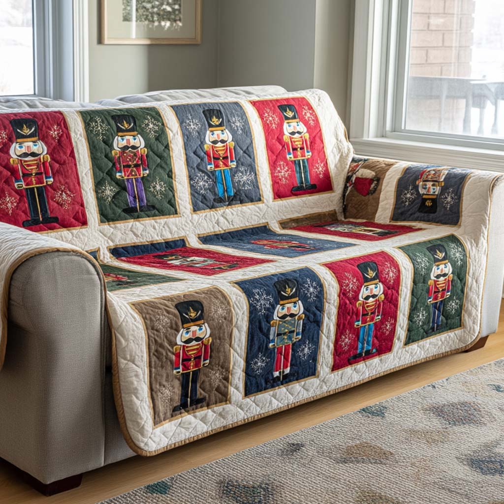 Nutcrackers on Cream and Red Patches Sofa Cover