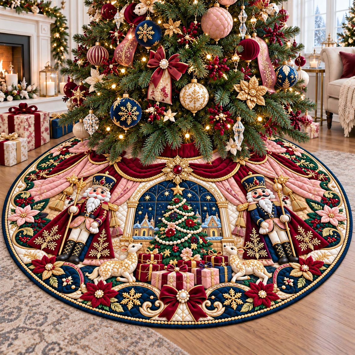 Nutcracker Snow Village Christmas Tree Skirt