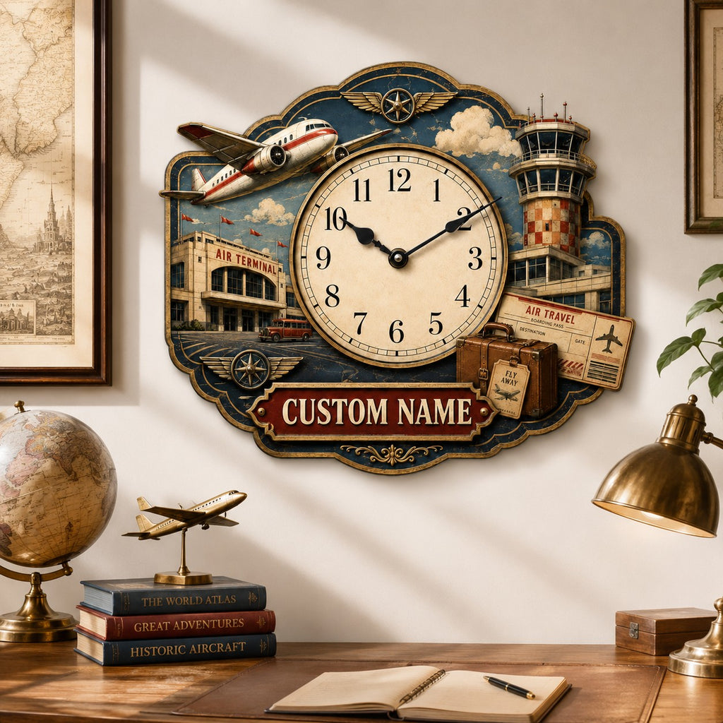 Aviation Custom Name Wall Clock — personalized with a custom name
