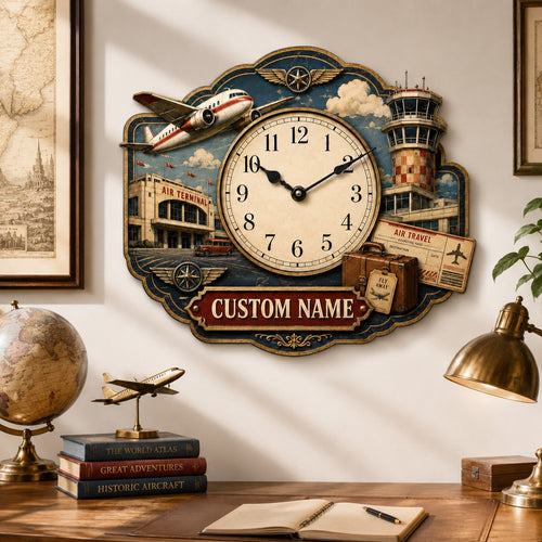 Aviation Custom Name Wall Clock — personalized with a custom name