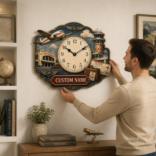 Aviation Custom Name Wall Clock — personalized with a custom name
