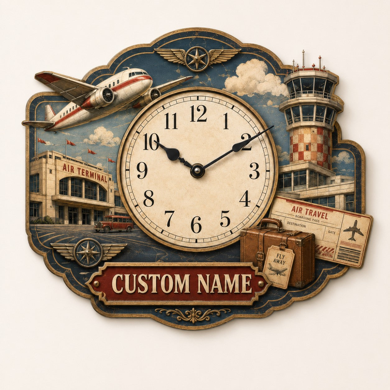 Aviation Custom Name Wall Clock — personalized with a custom name