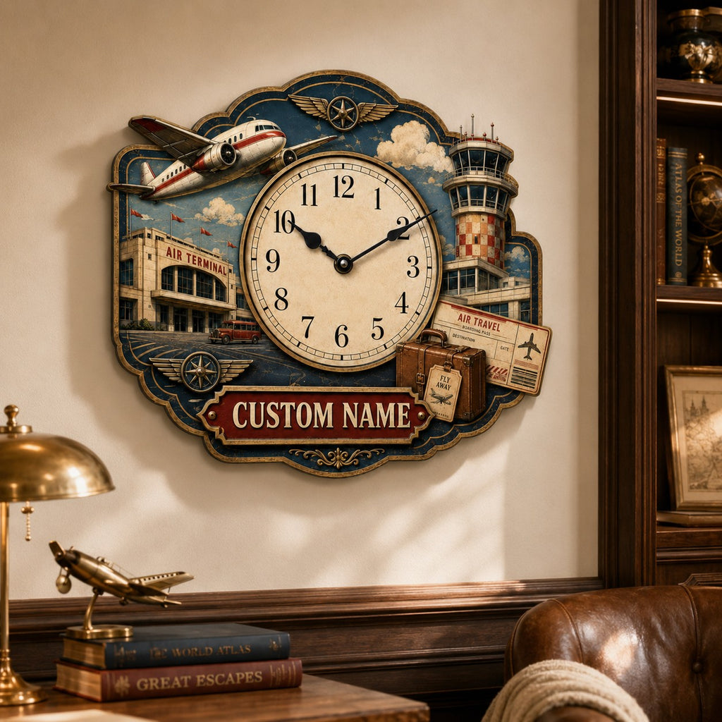 Aviation Custom Name Wall Clock — personalized with a custom name