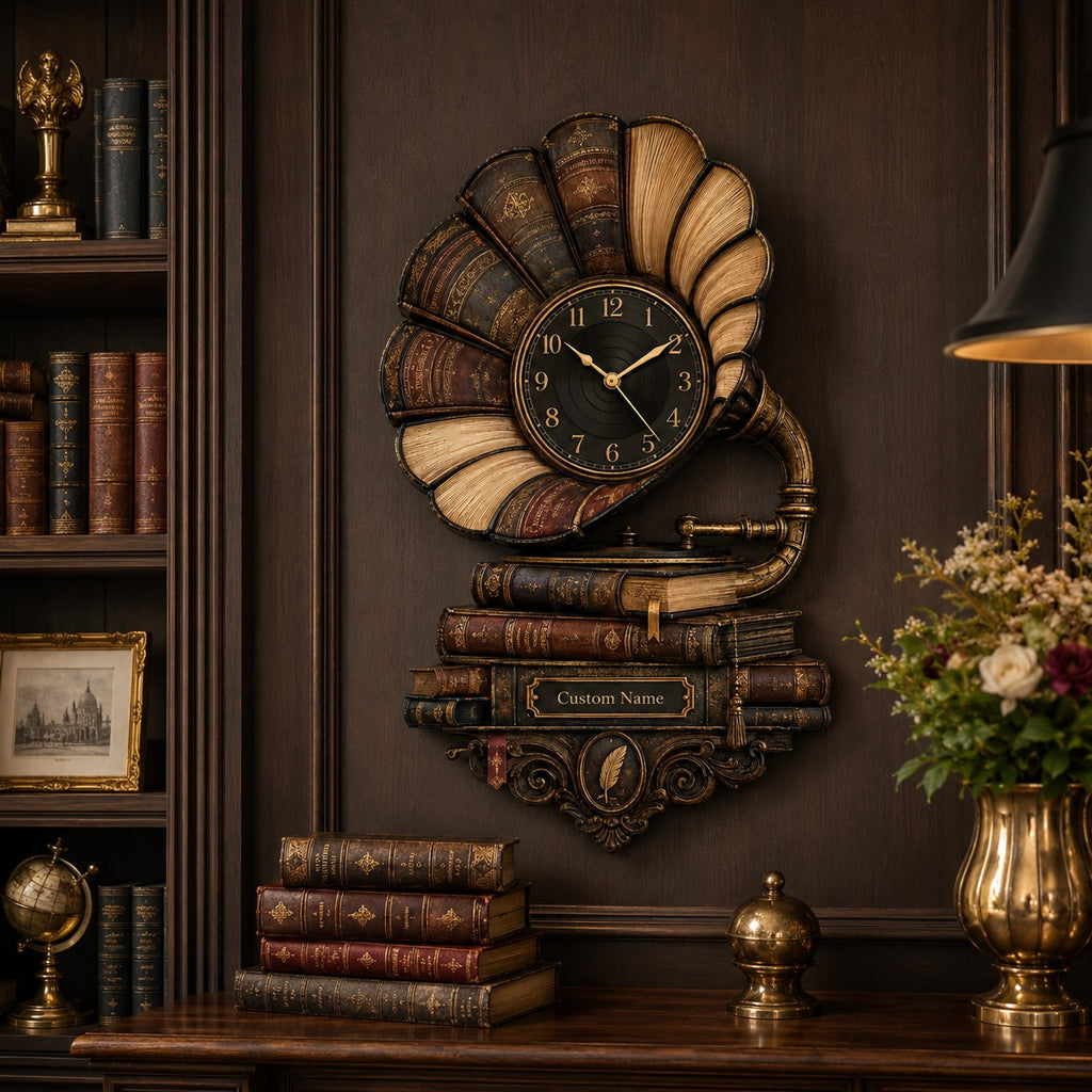 Vintage Gramophone Personalized Wall Clock — personalized with a custom name