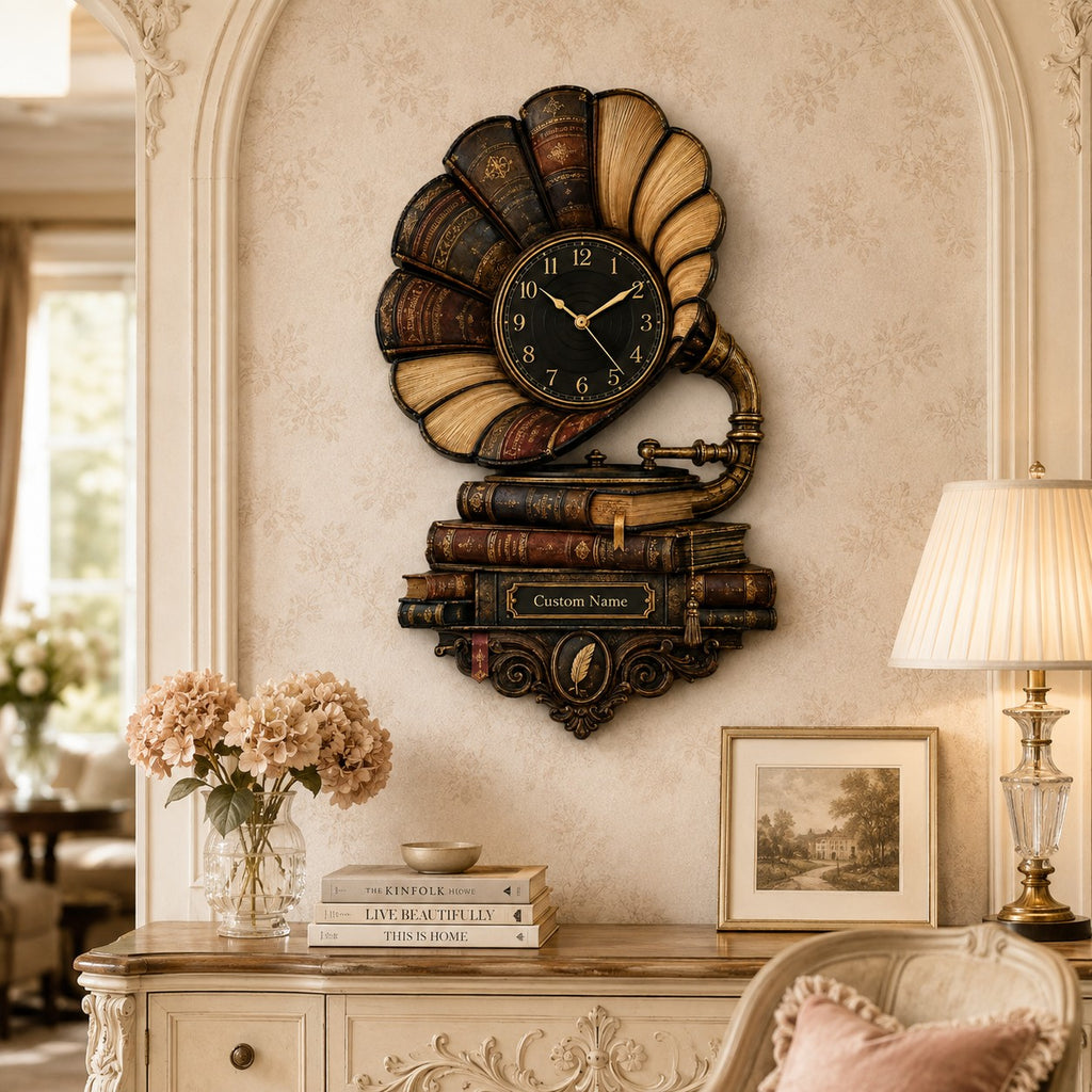 Vintage Gramophone Personalized Wall Clock — personalized with a custom name