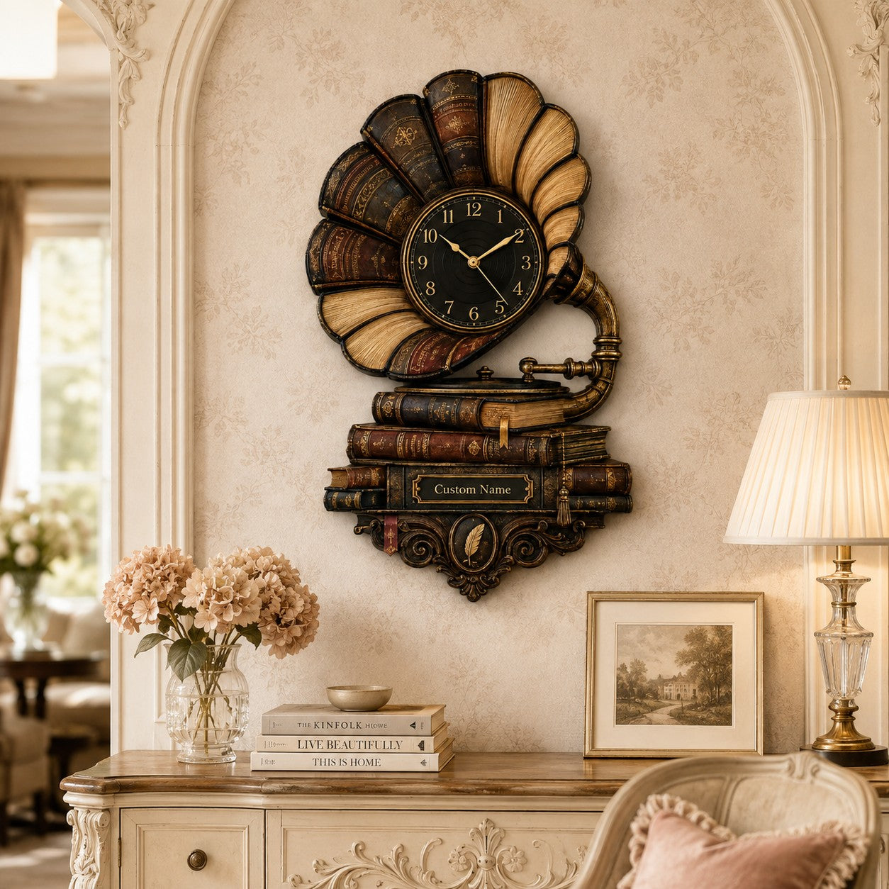 Vintage Gramophone Personalized Wall Clock — personalized with a custom name