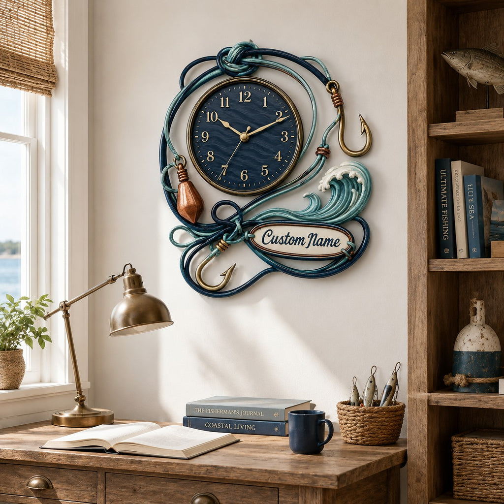 Personalized fishing line wall clock — personalized with a custom name