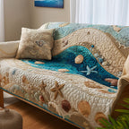Shells and Starfish on Cream and Teal Sofa Cover