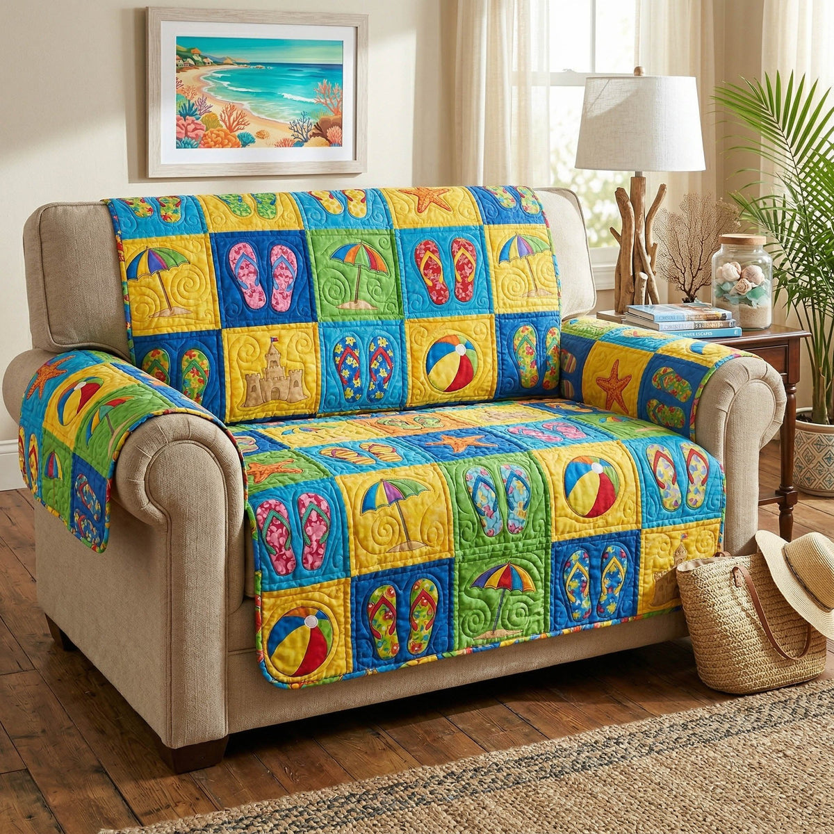 Beach Umbrellas and Flip Flops Squares Sofa Cover