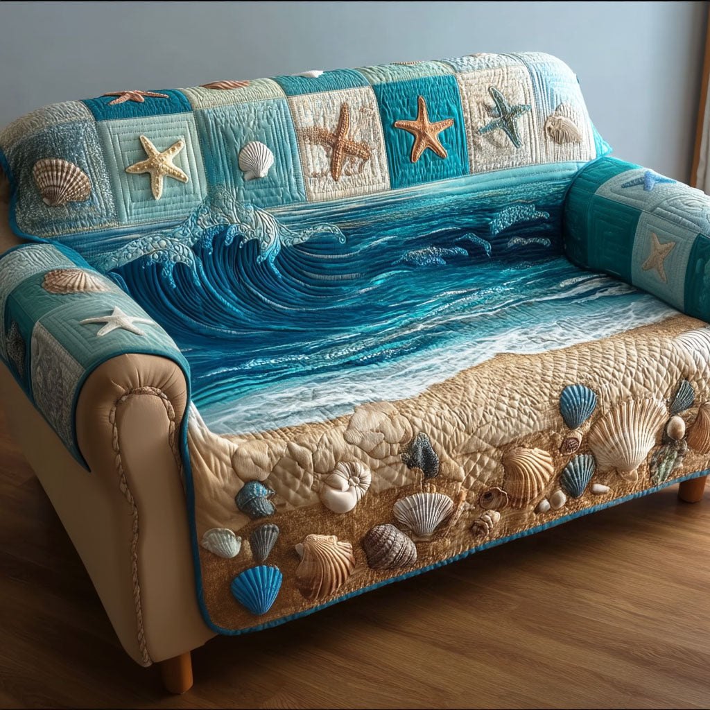 Ocean Wave Breaking Over Seashells Sofa Cover