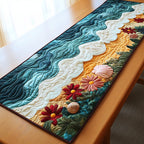 Ocean Waves with Tropical Flowers Table Runner
