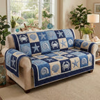 Seashell Blocks in Blue and White Sofa Cover