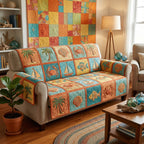 Beach Blocks with Palms in Orange and Aqua Sofa Cover