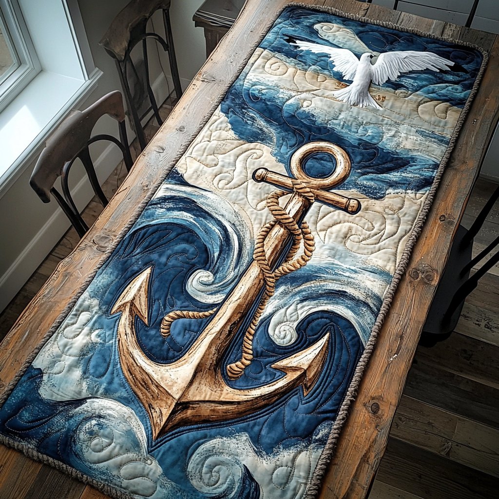 Anchor on Blue Swirling Water Table Runner