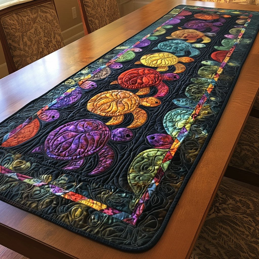 Sea Turtles in Purple and Orange Table Runner