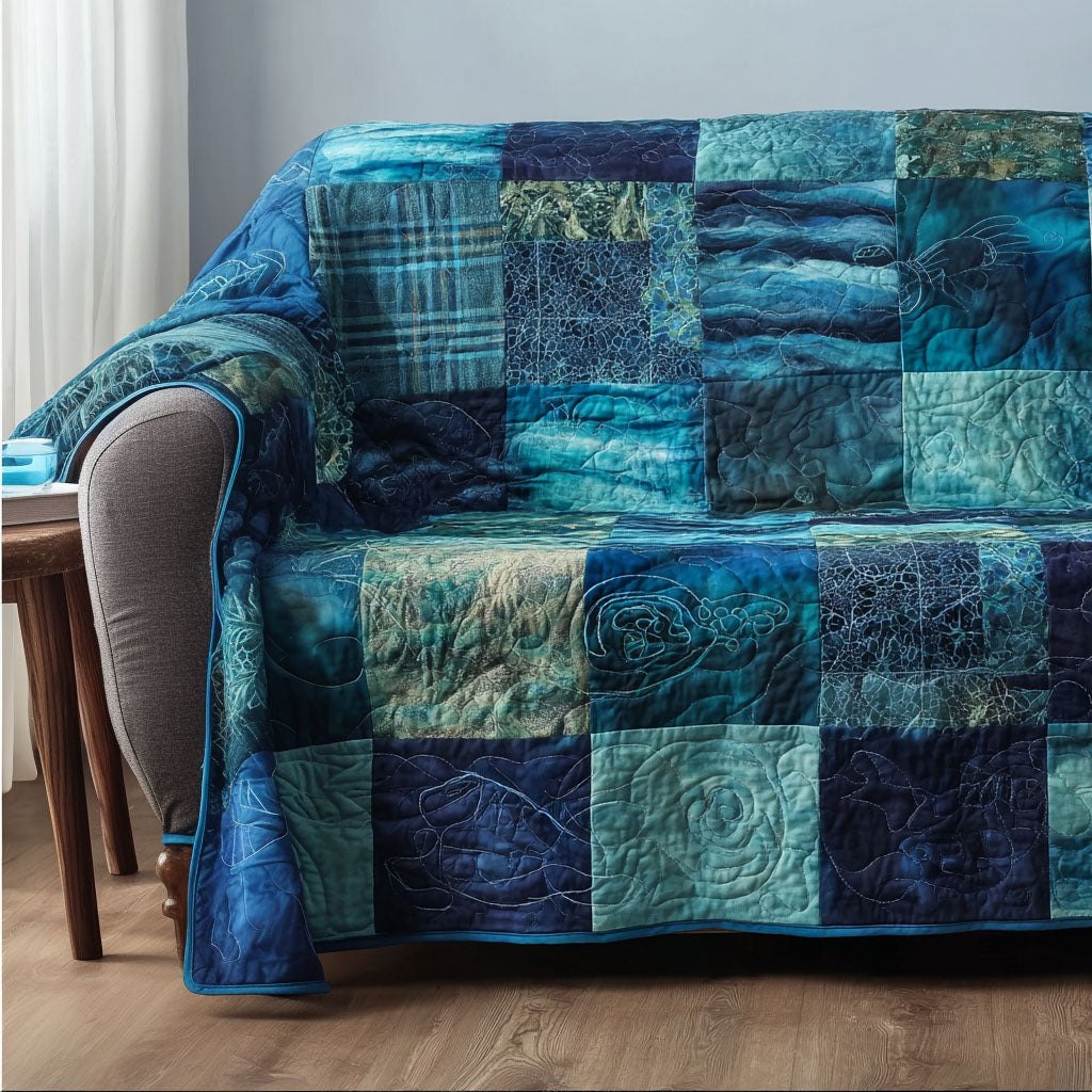 Indigo Tie Dye Patch Squares Sofa Cover