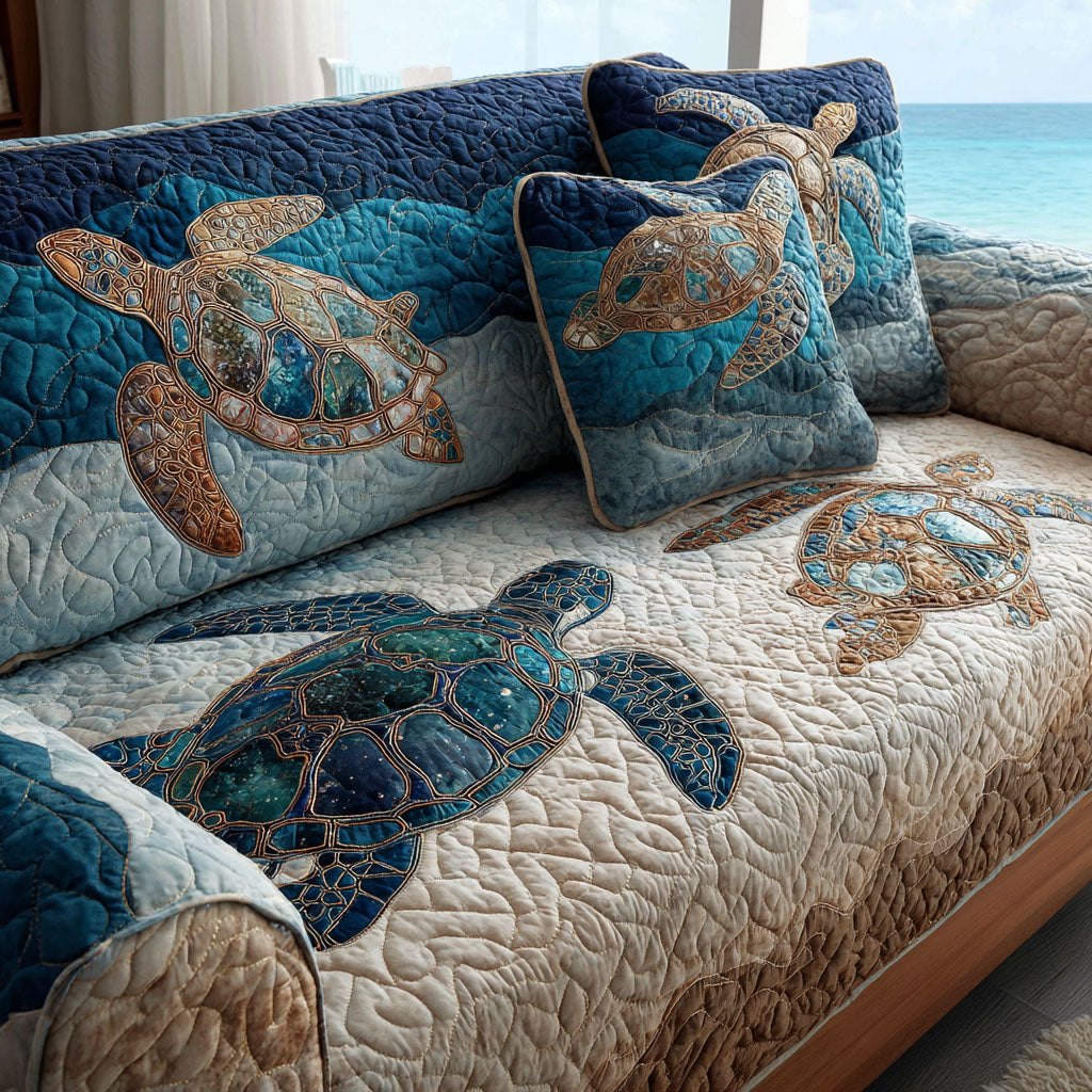 Sea Turtles on Cream Quilt Sofa Cover
