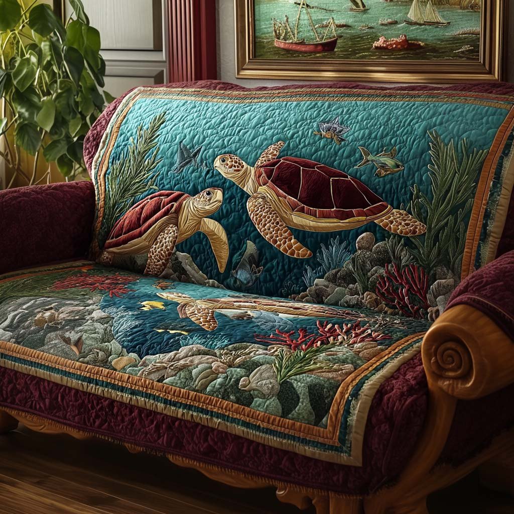 Sea Turtles Over the Coral Reef Sofa Cover