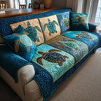 Sea Turtle on Swirling Blue Water Sofa Cover