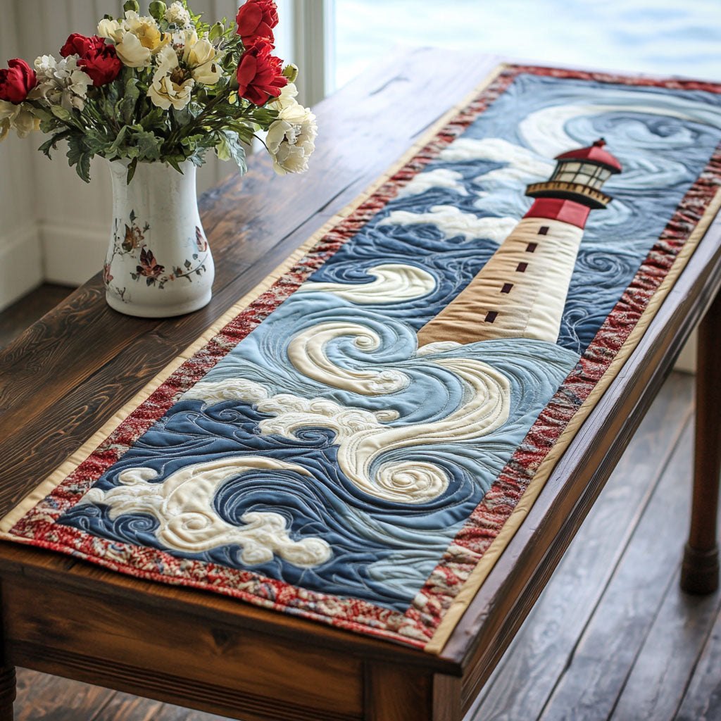 Ocean Swirl Lighthouse Table Runner