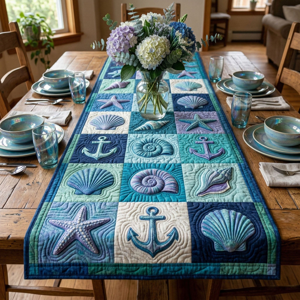 Shell Blocks with Anchor Squares Table Runner