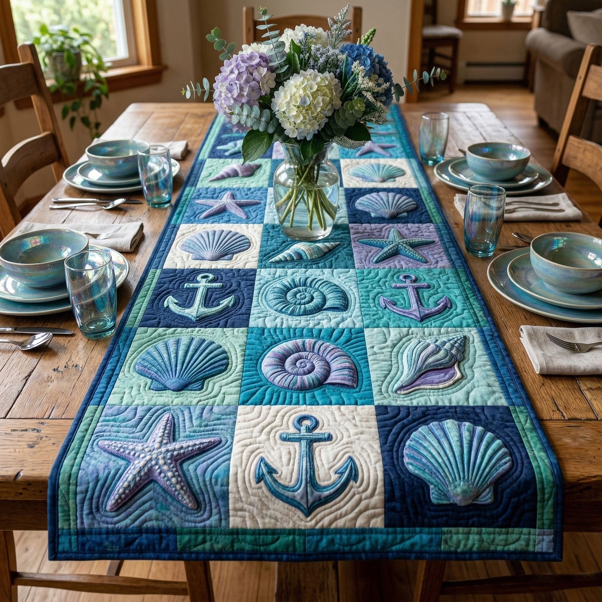 Shell Blocks with Anchor Squares Table Runner