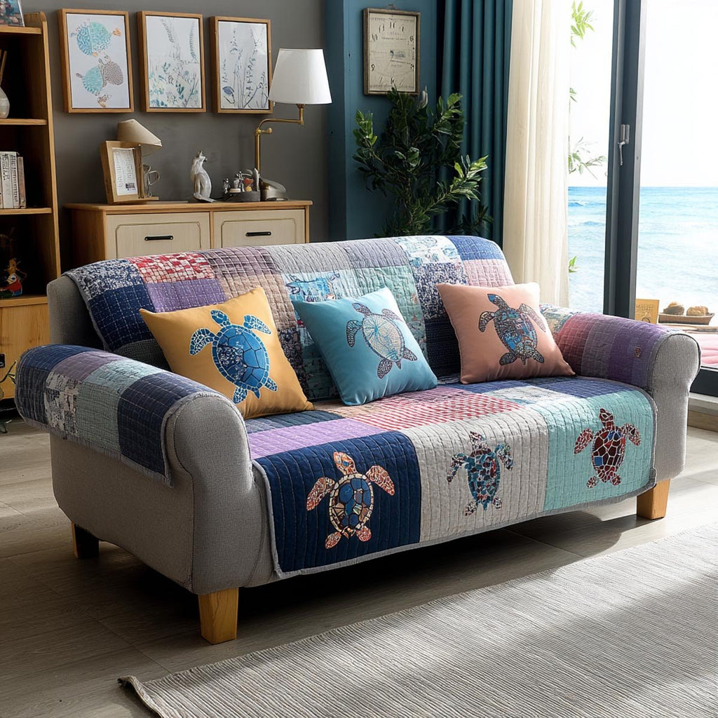 Turtle Panels in Pastel Patchwork Sofa Cover