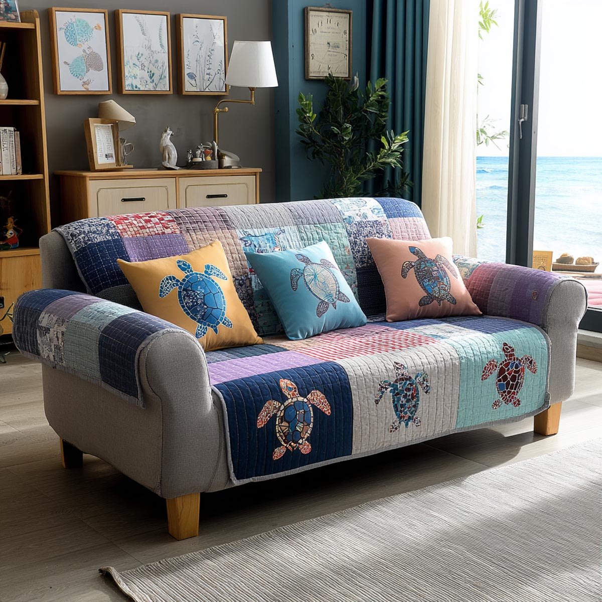 Turtle Panels in Pastel Patchwork Sofa Cover