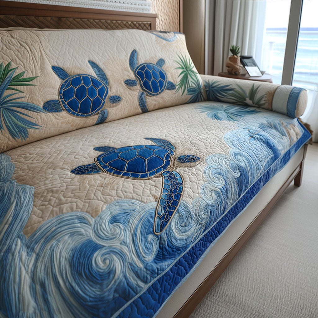 Sea Turtle on Blue Swirling Water Sofa Cover