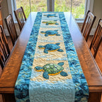 Sea Turtles on Blue Stripe Table Runner