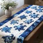 Blue Sea Turtles on White Table Runner